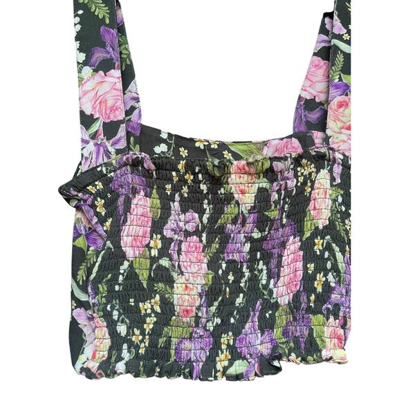 Agua Bendita Leah Dreaming Crop Top, Smocked | Womens L, Black Floral NEW - Picture 6 of 8